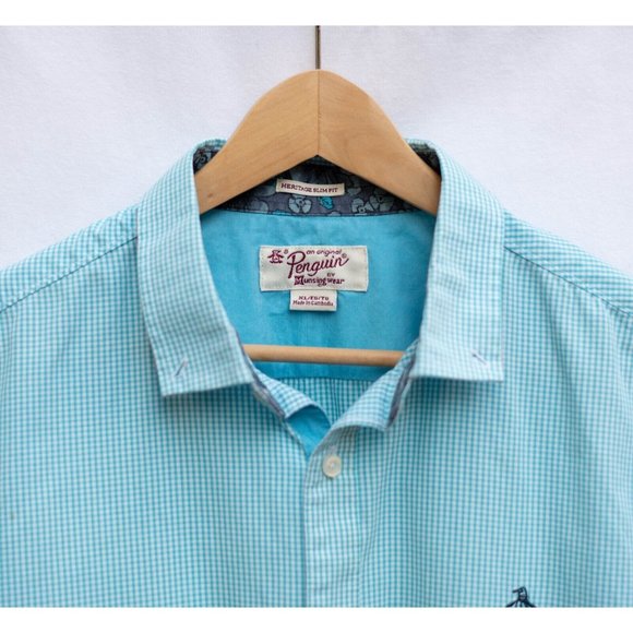 Penguin Men’s  Button Down Short Sleeve Shirt Heritage Slim Fit Size X-Large - Picture 3 of 7